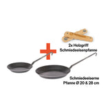 Schmiedeeisenpfanne 20 & 28cm + Griff Set